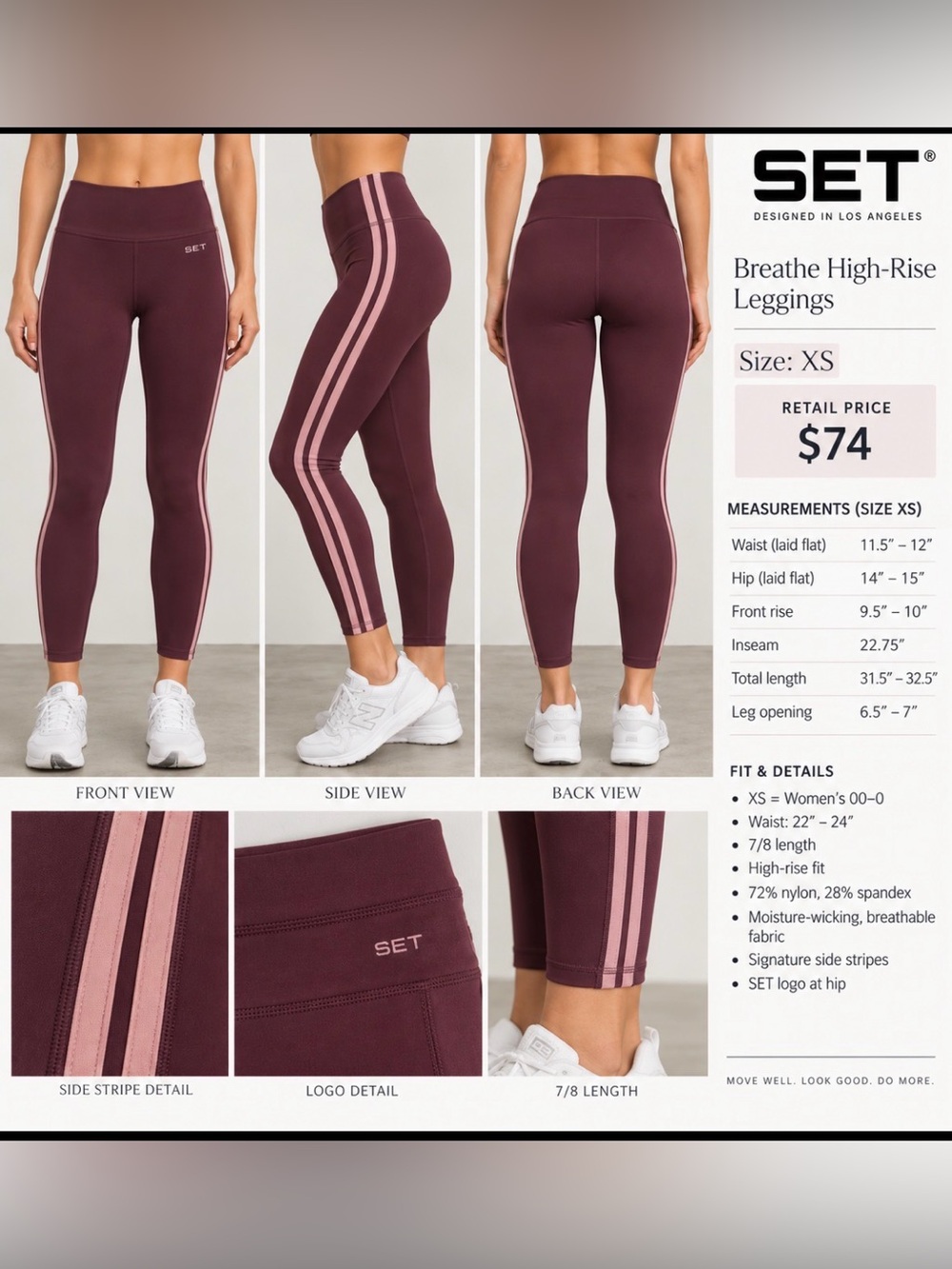 SET Active Women’s Breathe High-Rise Leggings in Burgundy and Pink, Size XS